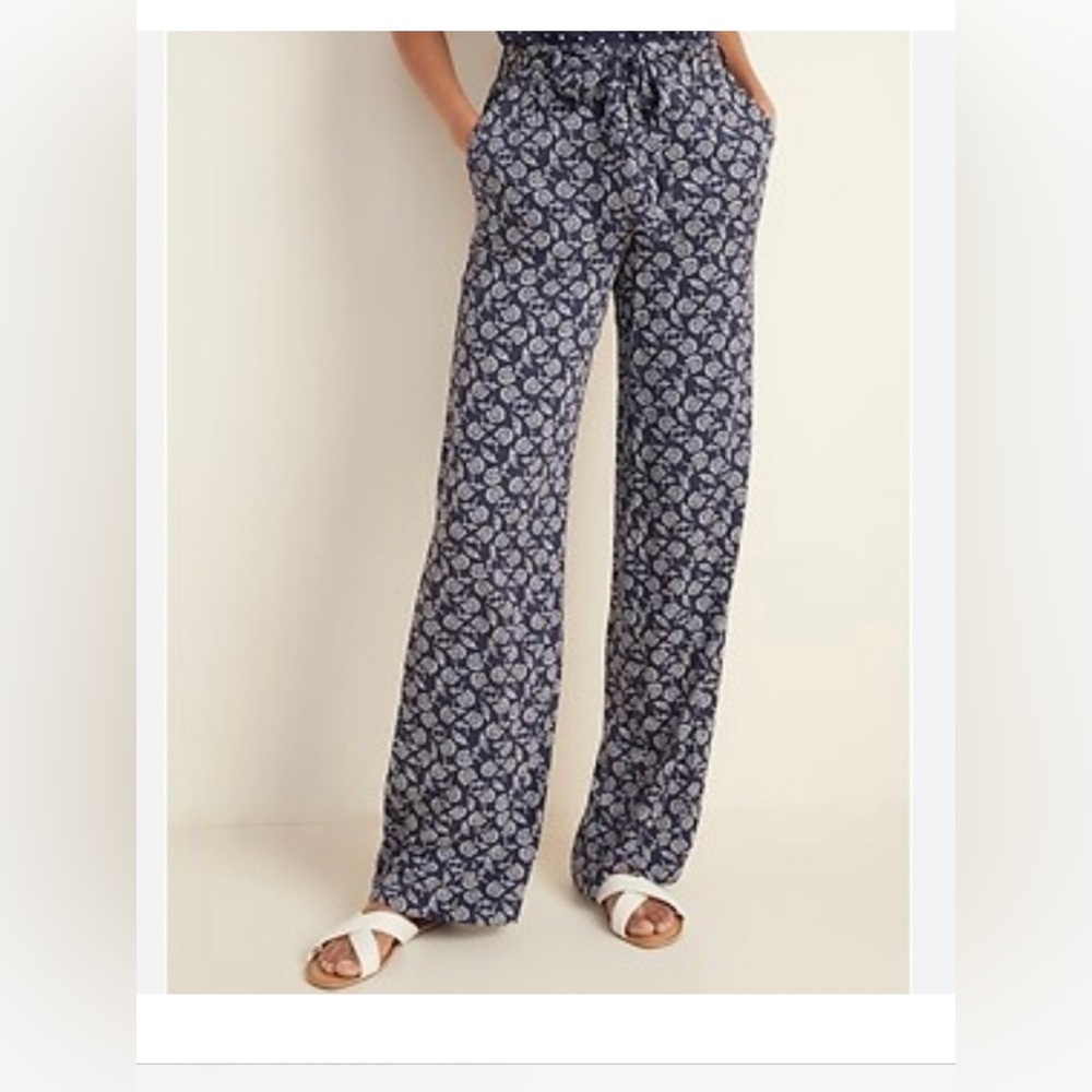 Old Navy floral print pants paper bag waist tie belt boho
